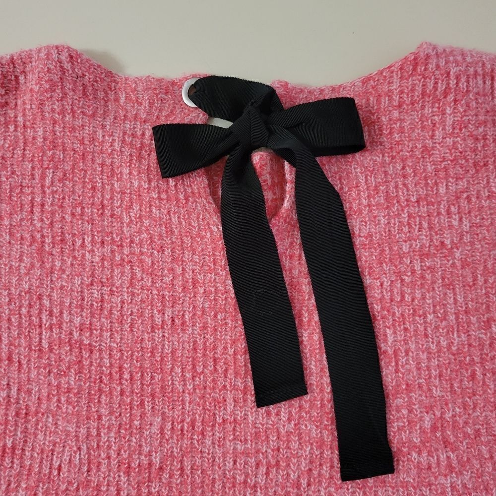 Ann Taylor Red Marled Key-hole Back Black Bow Long Sleeve Sweater - Picture 10 of 12